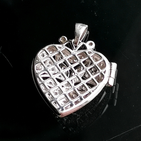 Sterling silver cz heart locket pendant for necklace scent locket 🆕 - Picture 8 of 9